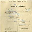 Registo de velocípede de marca Aprilia, com o nº 997, em nome de Rogério Ferreira, morador em Pendão.