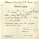 Registo de velocípede de marca Pombal, com o nº 4667, em nome de Joaquim Pinheiro Branco, morador em Casal dos Corigos.