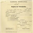Registo de velocípede com o nº 1183, em nome de António Vítor Vida Larga, morador em Cabrela.