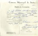 Registo de velocípede de marca Pombal, com o nº 9008, em nome de José Apolinário Santos, morador em Rebanque.