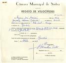 Registo de velocípede de marca Mavic, com o nº 9244, em nome de Eugénio José Amorim, morador em Rinchoa.