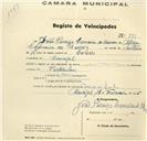 Registo de velocípede com o nº 781, em nome de João Paraíso Carreira de Barros, morador em Mucifal.