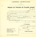 Registo de um veiculo de duas rodas tirado por um animal de espécie asinina destinado a transporte de mercadorias em nome de Sociedade Agrícola e Abastecedora - Sagrial, sediada na Quinta do Senhor da Serra, Belas.