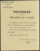 Relação de um objeto perdido emitida pela polícia civil de Lisboa.