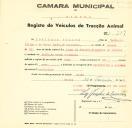 Registo de um veiculo de duas rodas tirado por um animal de espécie muar destinado a transporte de mercadorias em nome de Domingos Filipe, morador em Colares.