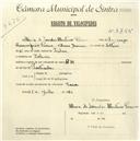 Registo de velocípede de marca B.H., com o nº 4755, em nome de Maria de Lourdes Monteiro Pereira, moradora em Colares.