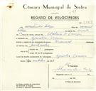Registo de velocípede de marca Nacional, com o nº 9369, em nome de Martinho Filipe, morador em Agualva.