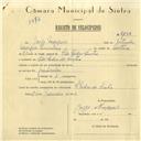 Registo de velocípede com o nº 6178, em nome de Jorge Marques, morador em S. Pedro de Sintra.