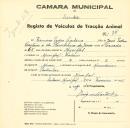 Registo de um veiculo de duas rodas tirado por dois animais de espécie muar destinado a transporte de mercadorias em nome de Firmino Pedro Caetano, morador no Mucifal.