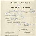 Registo de velocípede de marca Olga, com o nº 4373, em nome de Artur Duarte Garcia, morador em Queluz.