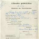 Registo de velocípede de marca Stela, com o nº 5315, em nome de Feleciana Tavares Groba de Sotto, moradora em Rinchoa.