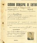 Registo de matricula de velocipedista em nome de João Francisco Mouxeira Antunes, morador em Montelavar, com o nº de inscrição 2063.