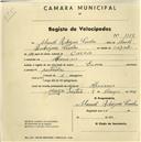 Registo de velocípede com o nº 1197, em nome de Manuel Rodrigues Canelas, morador em Almornos.