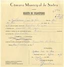 Registo de velocípede de marca Raio, com o nº 6792, em nome de Guilherme Luís dos Reis, morador em Azenhas do Mar.