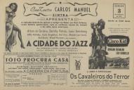 Programa do filme "A Cidade do Jazz" com a participação de Arturo de Cordova, Dorothy Patrick, Louis Armstrong, Bilie Holiday, Zutty Singleton, Kid Ory, Meade Lux Lewis, Bud Scott, Wood Herman e sua orquestra.