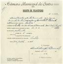 Registo de velocípede de marca B.S.A., com o nº 5332, em nome de Manuel Luís Lamy Monteiro Fernandes, morador em Avª Dr. Álvaro de Vasconcelos, Sintra.