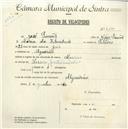 Registo de velocípede de marca Mourão, com o nº 4688, em nome de José Simões, morador em Algueirão.