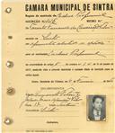 Registo de matricula de cocheiro profissional em nome de [...] Fernando da Conceição Vilas, morador em Sintra, com o nº de inscrição 1016.