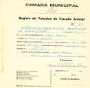 Registo de um veiculo de quatro rodas tirado por dois animais de espécie muar destinado a transporte de mercadorias em nome de Manuel Antunes da Silva, morador em Dona Maria.