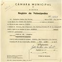 Registo de velocípede de marca Oriental, com o nº 3824, em nome de Norberto Jesus dos Santos, morador em Rua Francisco dos Santos, Sintra.