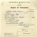 Registo de velocípede de marca Mistral, com o nº 4056, em nome de Custódio Antunes Rodrigues, morador em Sintra.