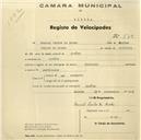 Registo de velocípede de marca Nacional, com o nº 879, em nome de Manuel Carlos Rocha, morador em Covões.