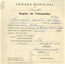 Registo de velocípede com o nº 3809, em nome de Francisco José Martins, morador em Sintra.