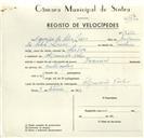Registo de velocípede de marca Nacional, com o nº 9250, em nome de Henrique da Silva Lopes, morador em Algueirão Velho.