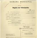 Registo de velocípede com o nº 1169, em nome de Rui de Sousa Pacheco, morador em Belas.