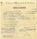 Registo de velocípede de marca Famel, com o nº 7384, em nome de Lourenço Fiuza, morador em Pero Pinheiro.