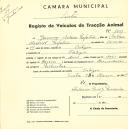 Registo de um veiculo de duas rodas tirado por dois animais de espécie bovina destinado a transporte de mercadorias em nome de Germano António Perpetuo, morador em Cortesia.