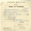 Registo de velocípede de marca Pombal, com o nº 3683, em nome de José Rodrigues Gonçalves, morador em Algueirão.