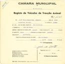 Registo de um veiculo de quatro rodas tirado por um animal de espécie muar destinado a transporte de mercadorias em nome de José Pinto Cupertino Ribeiro, morador em Rio de Mouro.