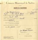 Registo de velocípede de marca Cuciolo, com o nº 7426, em nome de José Morgado Ferreira, morador em Linhó.
