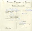 Registo de velocípede de marca Nacional, com o nº 8928, em nome de António Galiza Pereira, morador em Queluz.