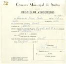 Registo de velocípede de marca Cyclemaster, com o nº 9170, em nome de Fernando Vieira Coelho, morador em Baratã.