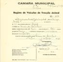 Registo de um veiculo de duas rodas tirado por dois animais de espécie bovina destinado a transporte de mercadorias em nome de Antónia Joaquina Bordalo, moradora no Arneiro dos Marinheiros.