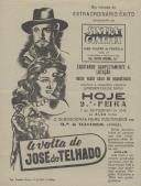 Programa do filme "A volta de José do telhado" realizado por Armando Miranda com a participação dos atores Virgílio Teixeira, Milú, Leonor Maia, Patrício Alvares e António Palma.