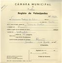 Registo de velocípede com o nº 3775, em nome de Francisco Esteves da Silva, morador em Algueirão.