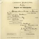 Registo de velocípede de marca Olga, com o nº 2767, em nome de Salvador Feliciano Simões, morador em Montelavar.