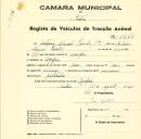 Registo de um veiculo de duas rodas tirado por dois animais de espécie asinina destinado a transporte de mercadorias em nome de António Manuel Torreto Júnior, morador na Assafora.