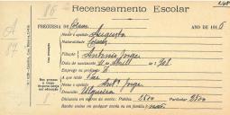 Recenseamento escolar de Augusto Jorge, filho de António Jorge, morador na Ulgueira.