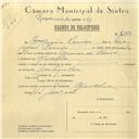 Registo de velocípede com o nº 6133, em nome de Joaquim Lemos, morador em Agualva.