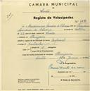 Registo de velocípede de marca Especial, com o nº 2278, em nome de Maximino Cândido de Oliveira, morador em Pernigem.