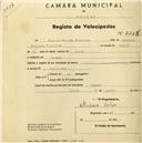 Registo de velocípede com o nº 2116, em nome de Joaquim Varanda Francisco, morador em Penedo.