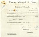 Registo de velocípede de marca H.M.W., com o nº 9156, em nome de Hermínio Simões Pires, morador em Praia das Maçãs.