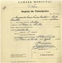 Registo de velocípede com o nº 2093, em nome de Margarida Maria Ferreira Martins, moradora em S. Pedro de Sintra.