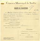 Registo de velocípede com o nº 7546, em nome de Martinho Duarte de Oliveira Chaves, morador em Cacém.