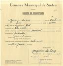 Registo de velocípede de marca Nacional, com o nº 6791, em nome de Joaquim da Luz, morador em Vila Verde.