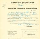 Registo de um veiculo de duas rodas tirado por um animal de espécie muar destinado a transporte de mercadorias em nome de Jorge Rodrigues da Silva, morador em Almoçageme.